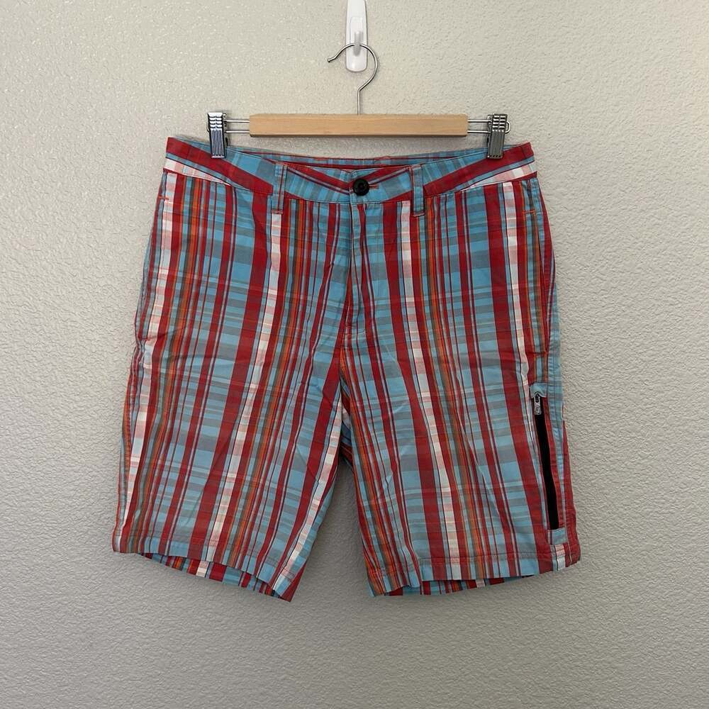 Nike Sample Labeled Plaid Shorts, Medium 100% Cotton Side Zip Pocket 9.5 Inseam